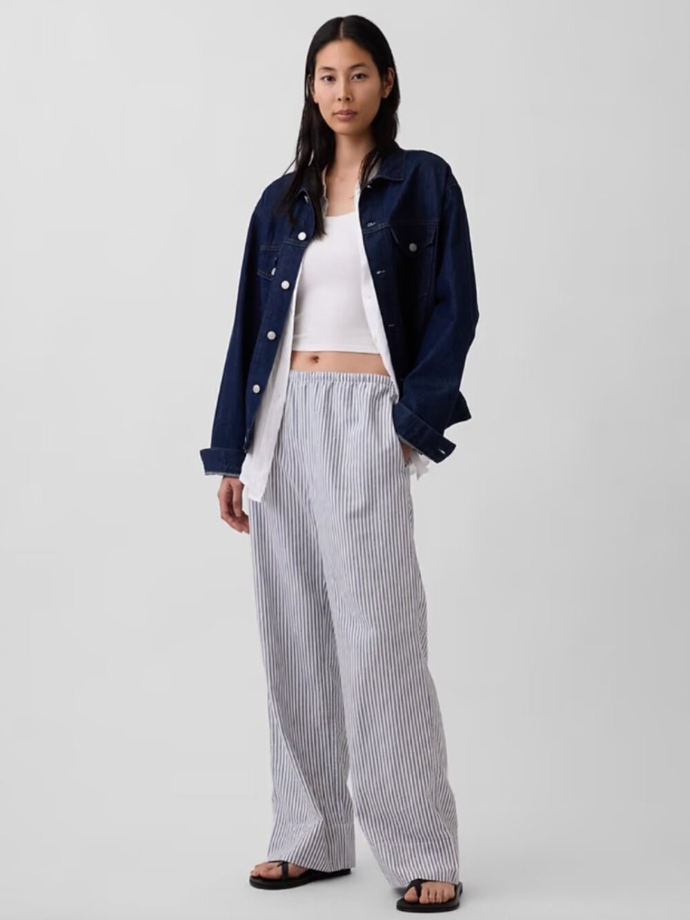 Gap Linen-Blend Easy Wide-Leg Pants - Blue Stripe - Medium